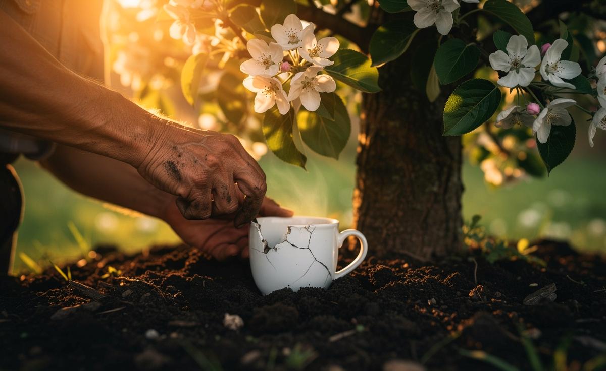 Gärtner pflanzen geheim Kaffeetassen unter Obstbäumen, Experten sind baff warum